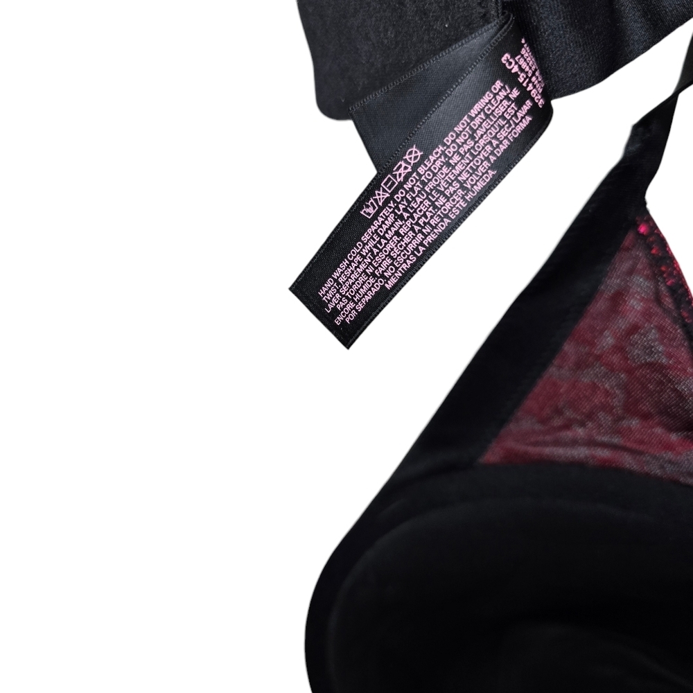 Victoria's Secret Black Red Push Up Pigeonnant Bra 36DD - Picture 7 of 7